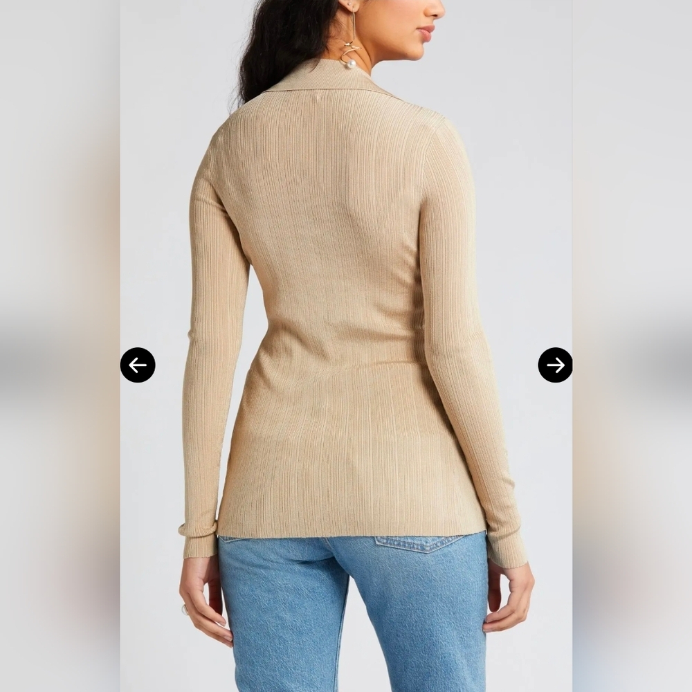 OPEN EDIT Collared Ribbed Button Cardigan - Picture 2 of 7